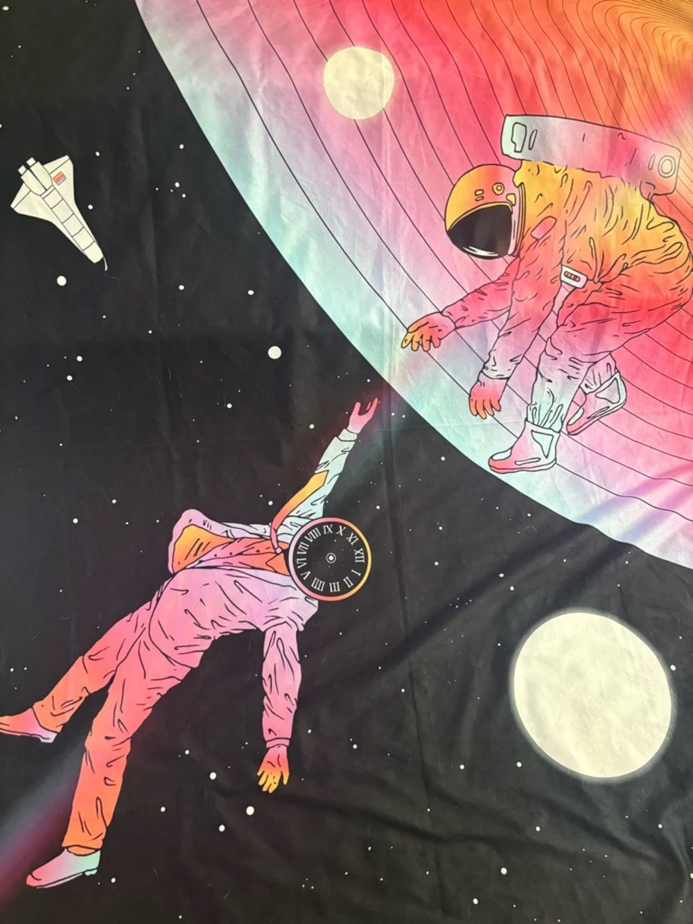 Surrealism Astronaut Space Tapestry Blanket - Black with Rainbow Record Gradient